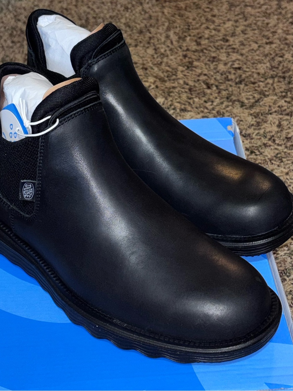 Hey Dude Boots Womens Sz 10 Black Leather Branson Chelsea Ankle Water Repellent